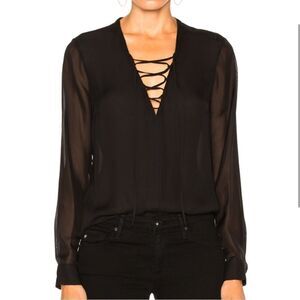 L'Agence Ynez Silk Front Lace Up Blouse Black